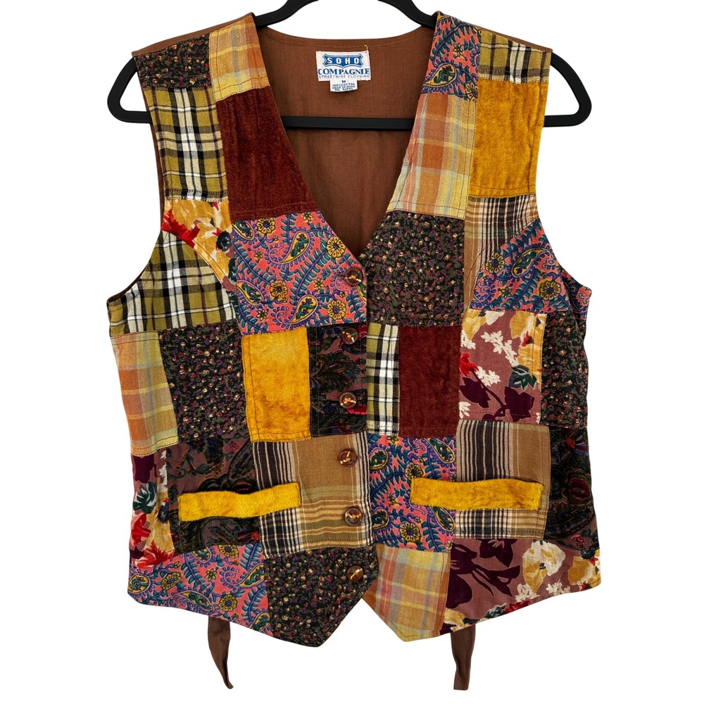Soho Compagnie Vintage Patchwork Vest Boho Cotton Women Small Boho Cottage Artsy